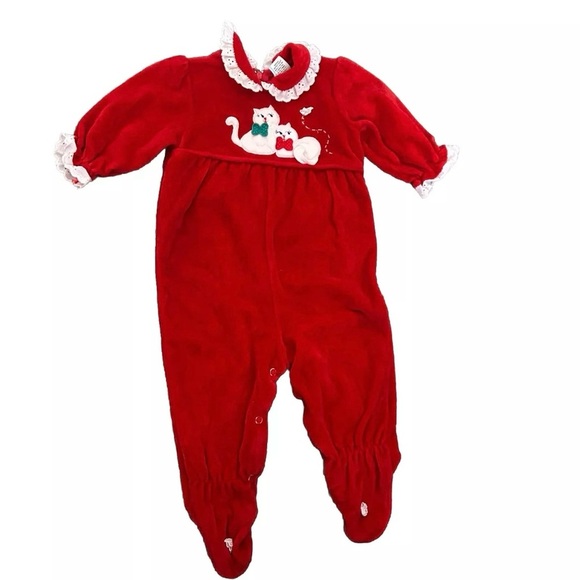 Vintage Baby Christmas Red Romper Size 6-9 Months - Picture 1 of 4